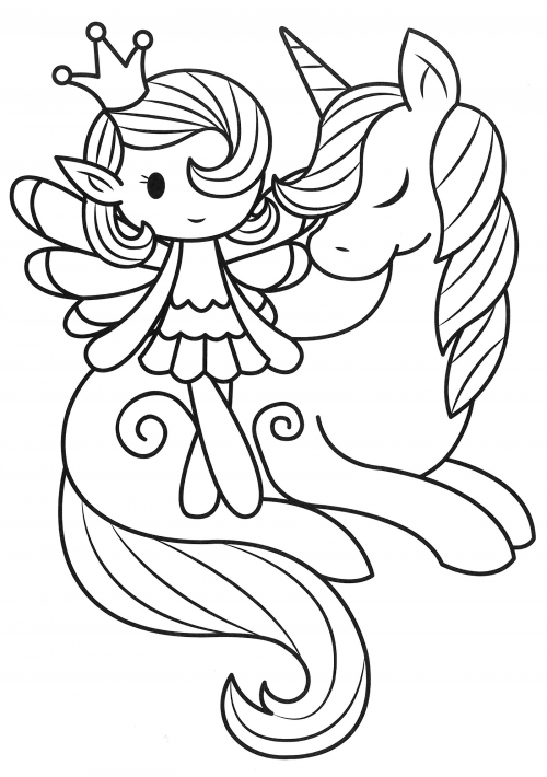 Unicorn and princess coloring page