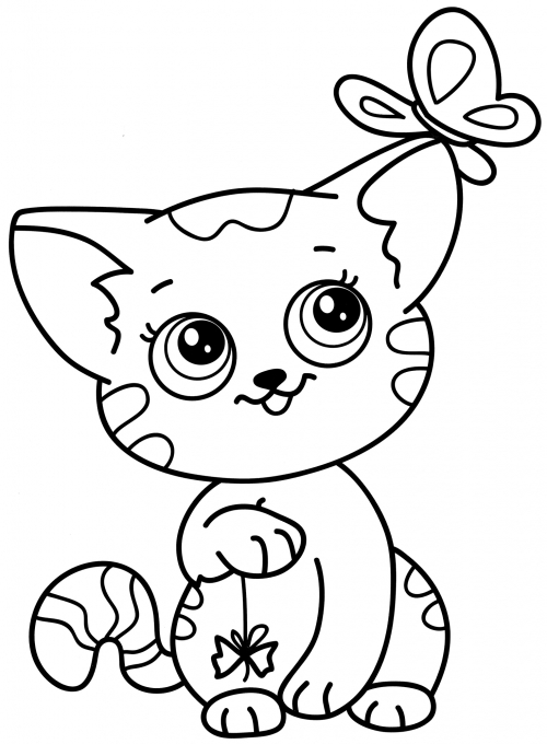 Kitten with butterfly coloring page