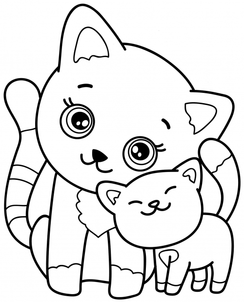 Cat with her kitten coloring page