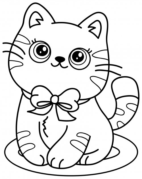 Cat sitting on the mat coloring page