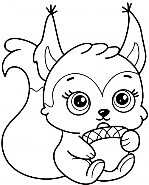 Cute squirrel with a nut coloring page