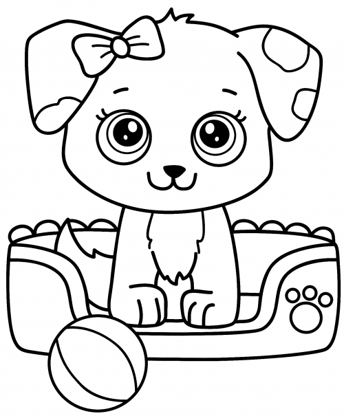 Dog resting in a cot coloring page