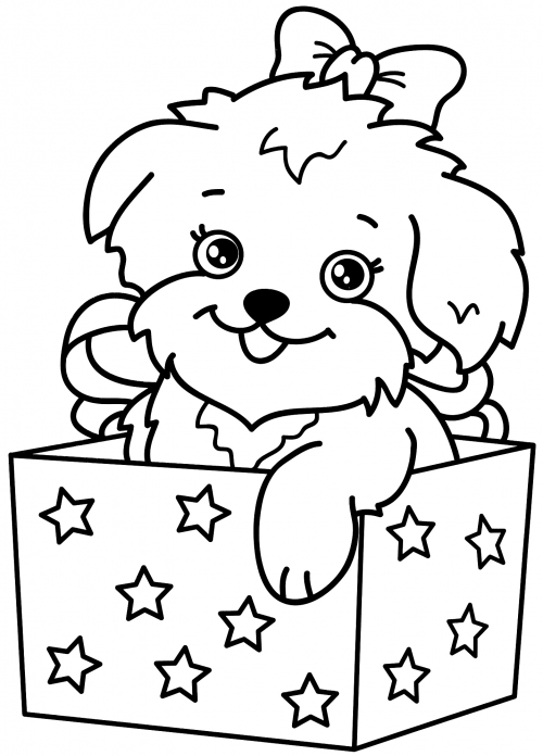 Dog in a box coloring page