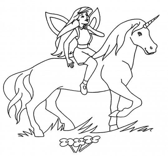 Fairy and unicorn coloring page