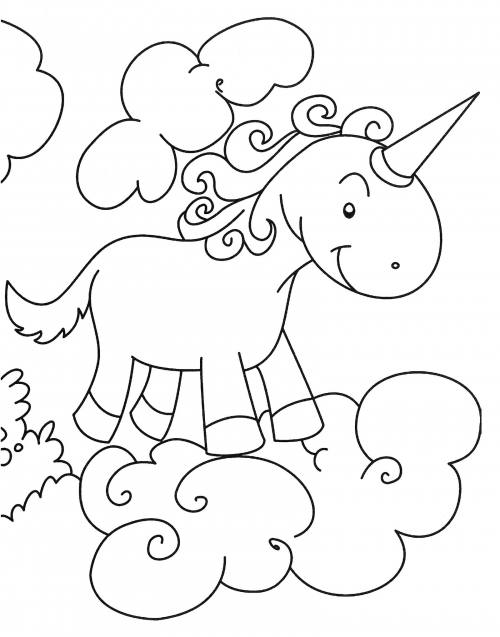 Unicorn on a cloud coloring page