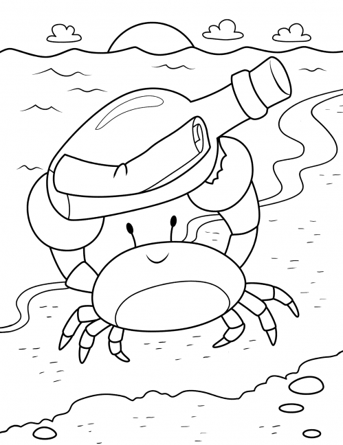 Crab with a treasure coloring page