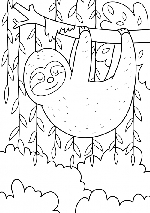 Sloth in the jungle coloring page