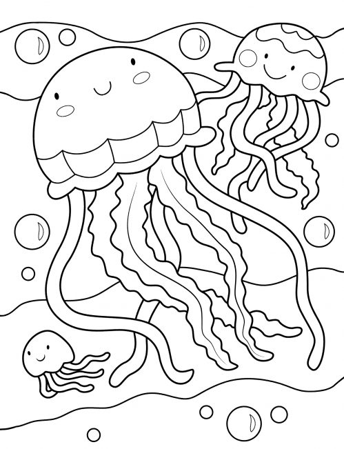 Two beautiful jellyfish coloring page