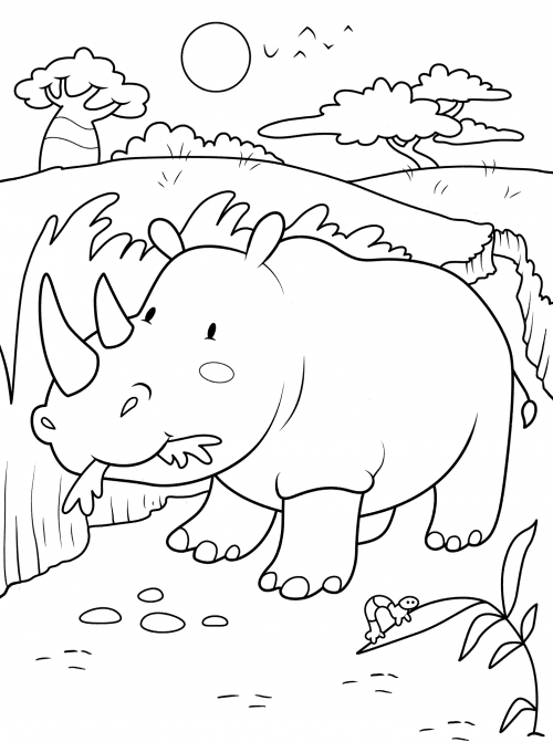 Funny rhinoceros coloring page