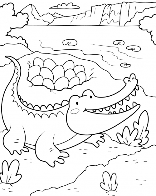 Crocodile and its cubs coloring page