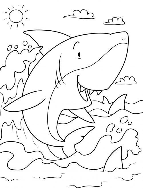Cheerful shark coloring page