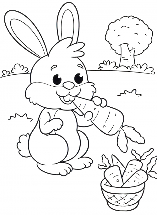 Bunny eating a carrot coloring page