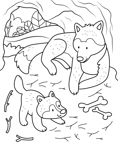 She-wolf with her baby coloring page
