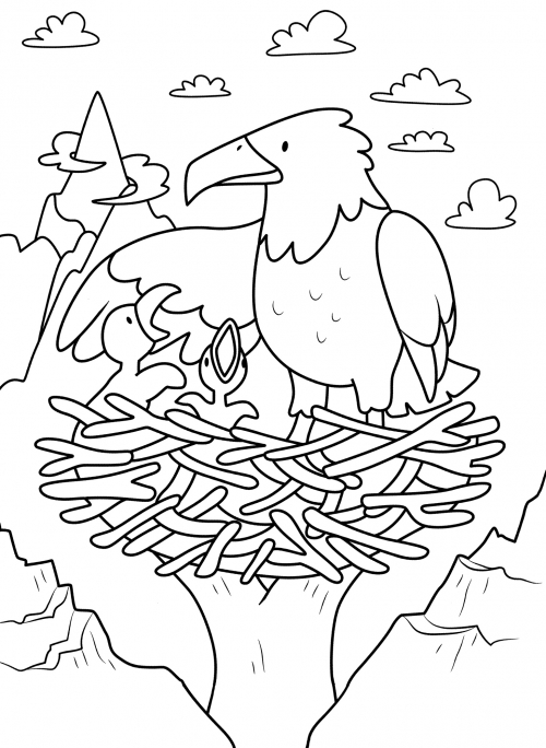 Eagle in the nest coloring page