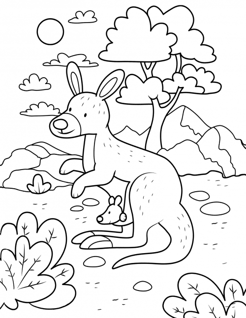 Kangaroo with its baby coloring page