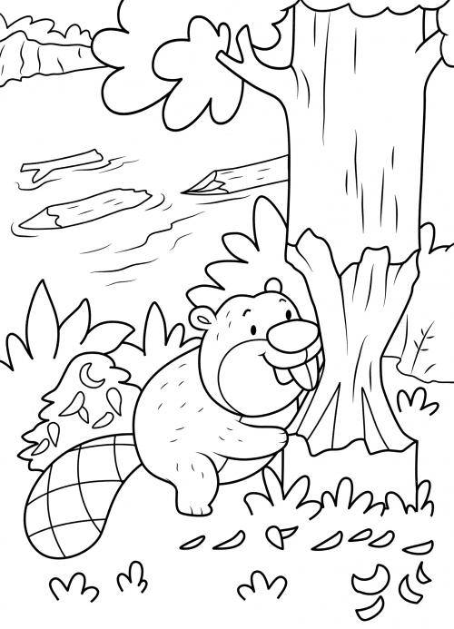Satisfied beaver coloring page