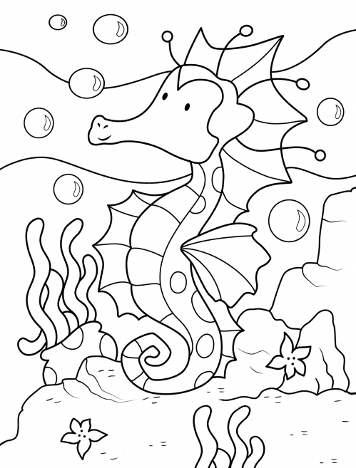 Funny little seahorse coloring page