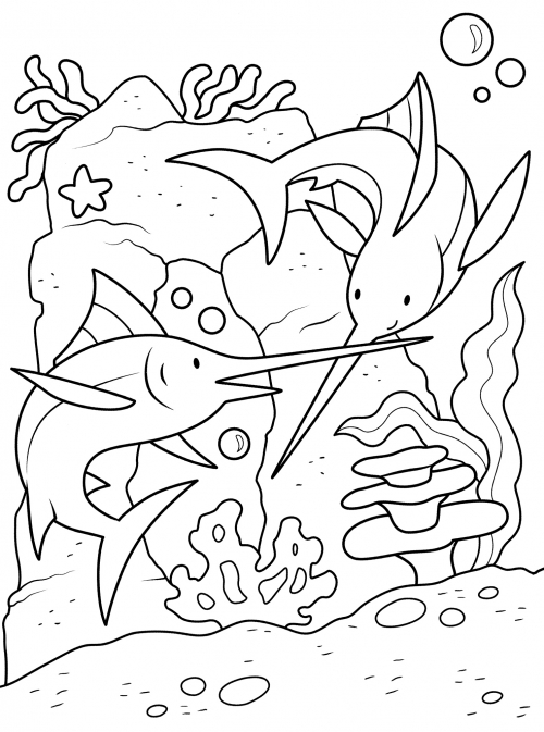 Swordfish with a mate coloring page