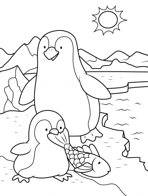 Two cute penguins coloring page