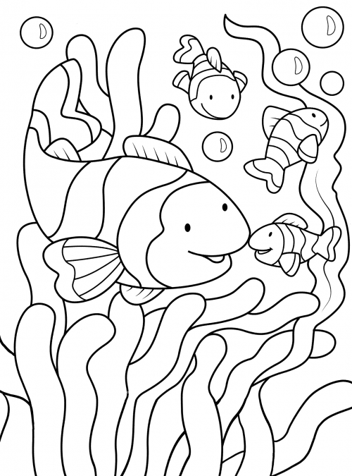 Striped fish in seaweed coloring page