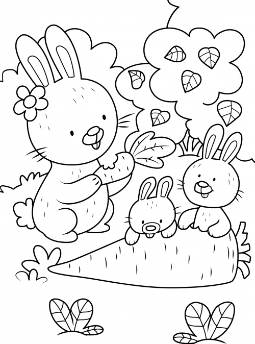 Rabbit and her cubs coloring page