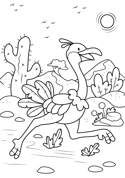 Brave ostrich coloring page