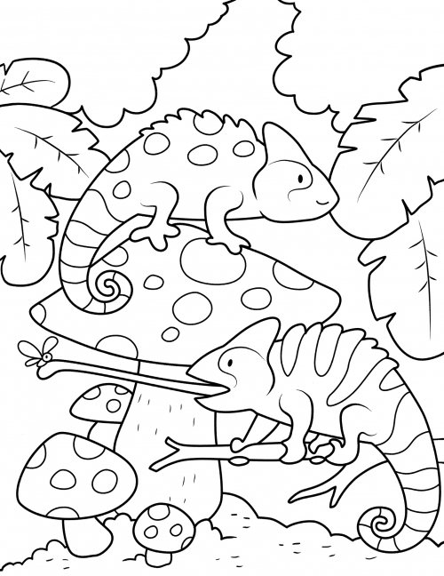 Chameleons catching flies coloring page
