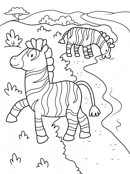 Zebras on a walk coloring page
