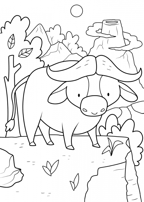 Cute buffalo coloring page