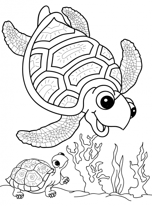 Family of two turtles coloring page