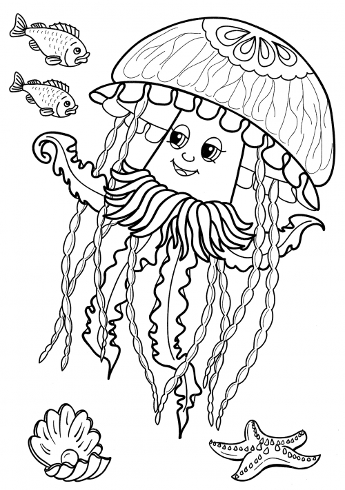 Fashionable jellyfish coloring page