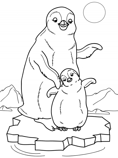 Gentle penguins coloring page