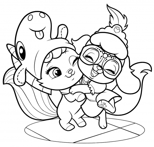 Pumpkin and Dreamy are hugging  coloring page