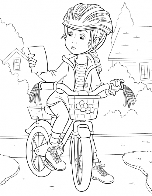 Grace on a bicycle coloring page