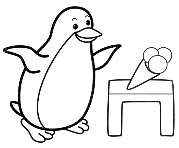 Penguin and ice cream coloring page