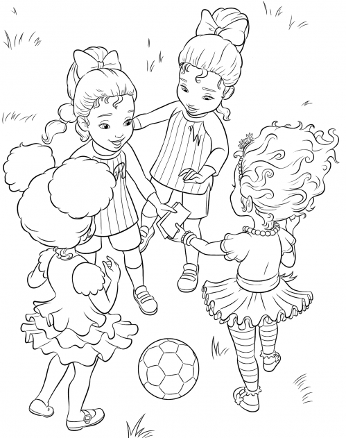 Nancy Clancy is playing with friends coloring page