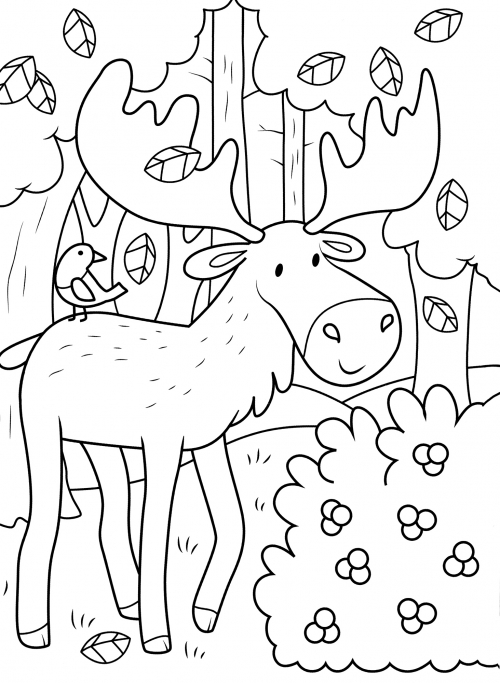 Cute moose coloring page