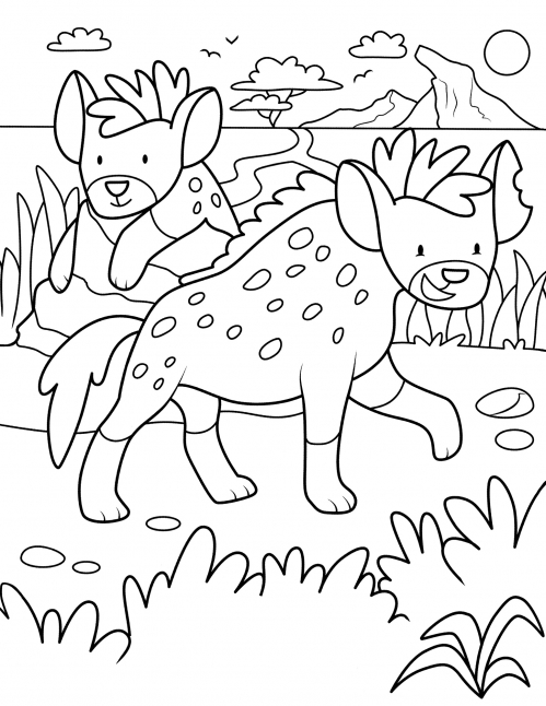 Hyenas on a walk coloring page