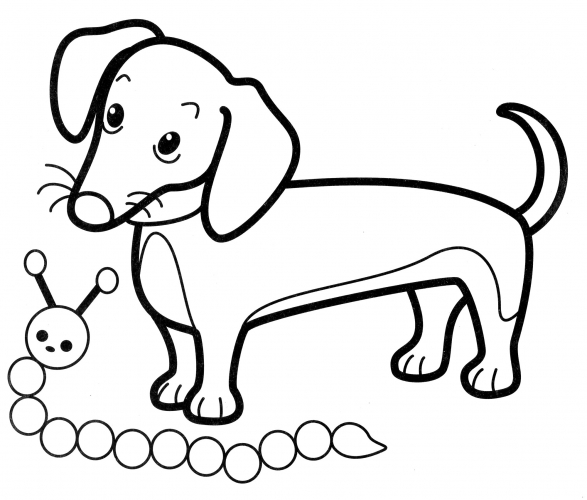 Doggie and the caterpillar coloring page