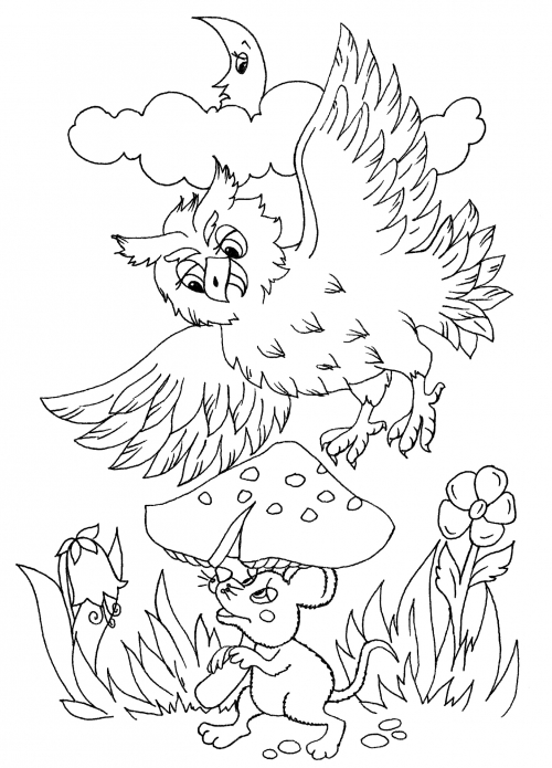 Owl on the hunt coloring page