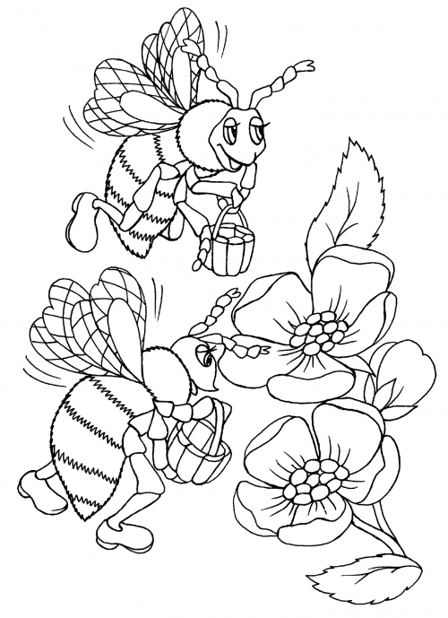 Bees collect pollen coloring page