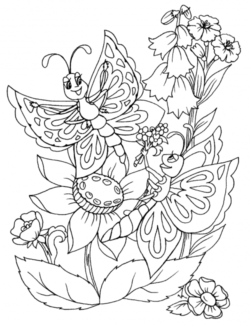 Butterflies on a date coloring page