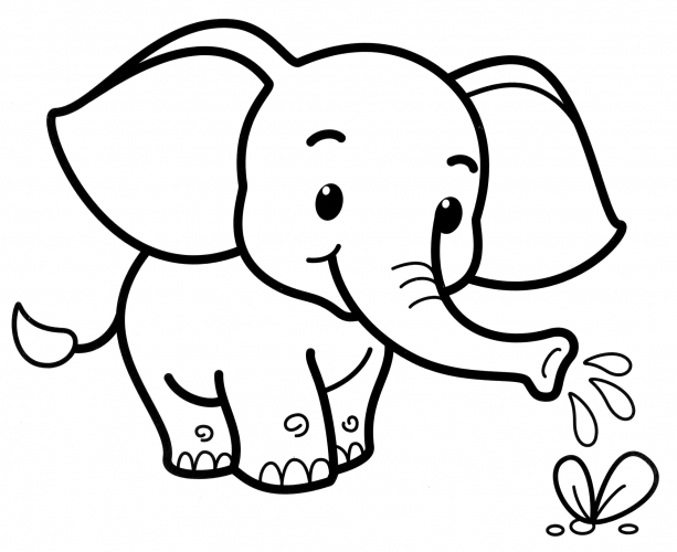 Elephant playing with water coloring page