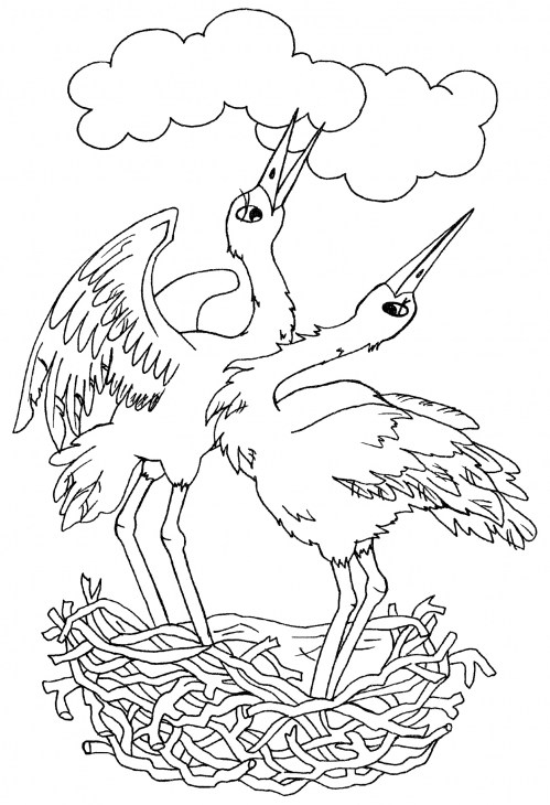 Stork family coloring page