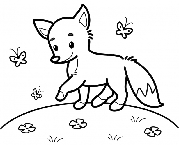 Little fox walks coloring page