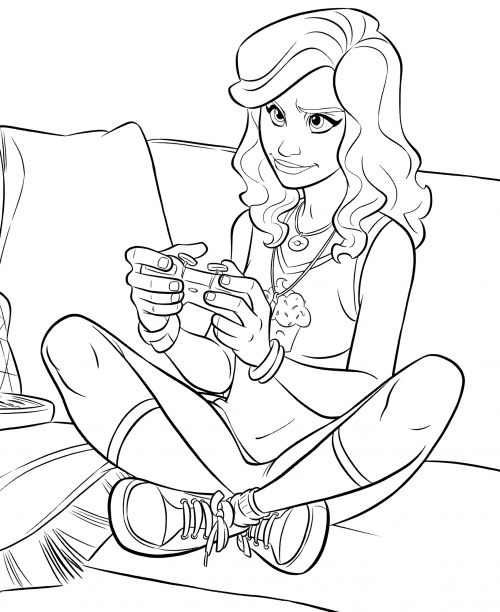 Tiffany plays a video game coloring page