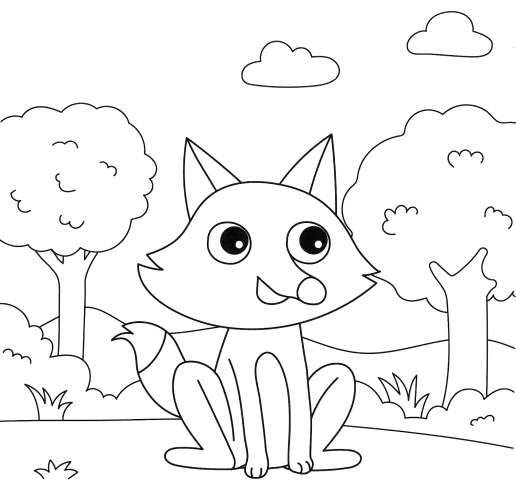 Fox in the woods coloring page