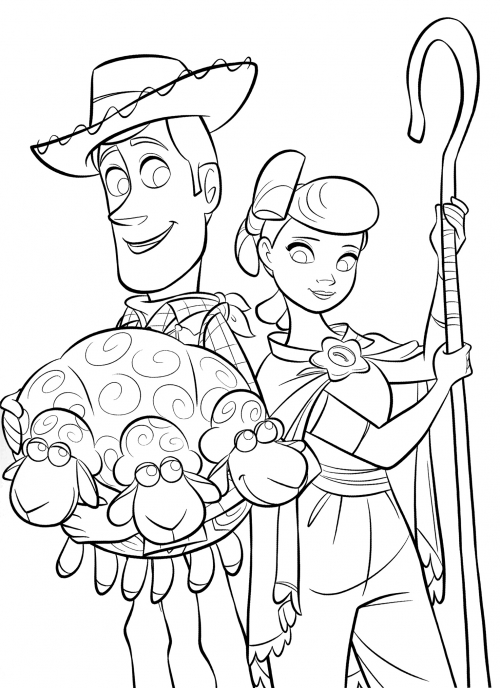 Woody with Bo Peep coloring page