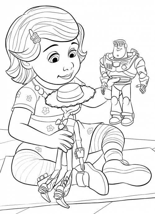 Bonnie plays with her toys coloring page