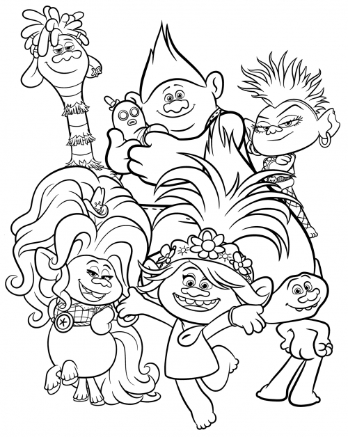 Troll family coloring page
